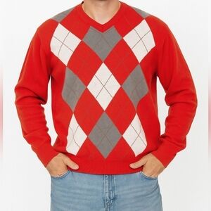 90's Scottish Winds Golf Lined V-Neck Argyle Sweater XL Vintage Preppy